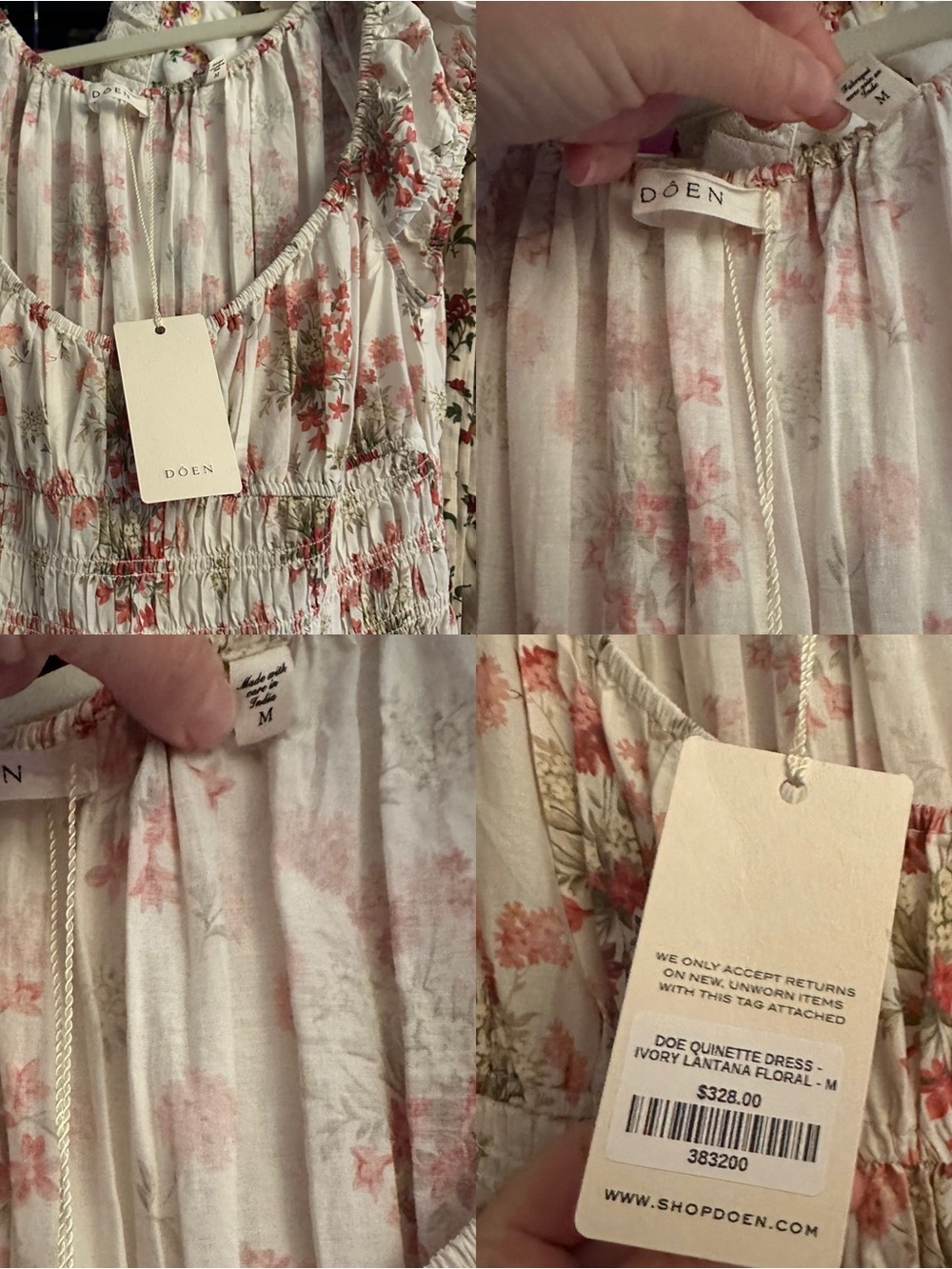 NWT $350 DOEN QUINETTE DRESS in IVORY LANTANA FLORAL Sz Medium - Picture 15 of 16